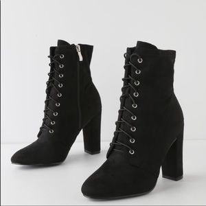 Black Suede Lace-up Booties